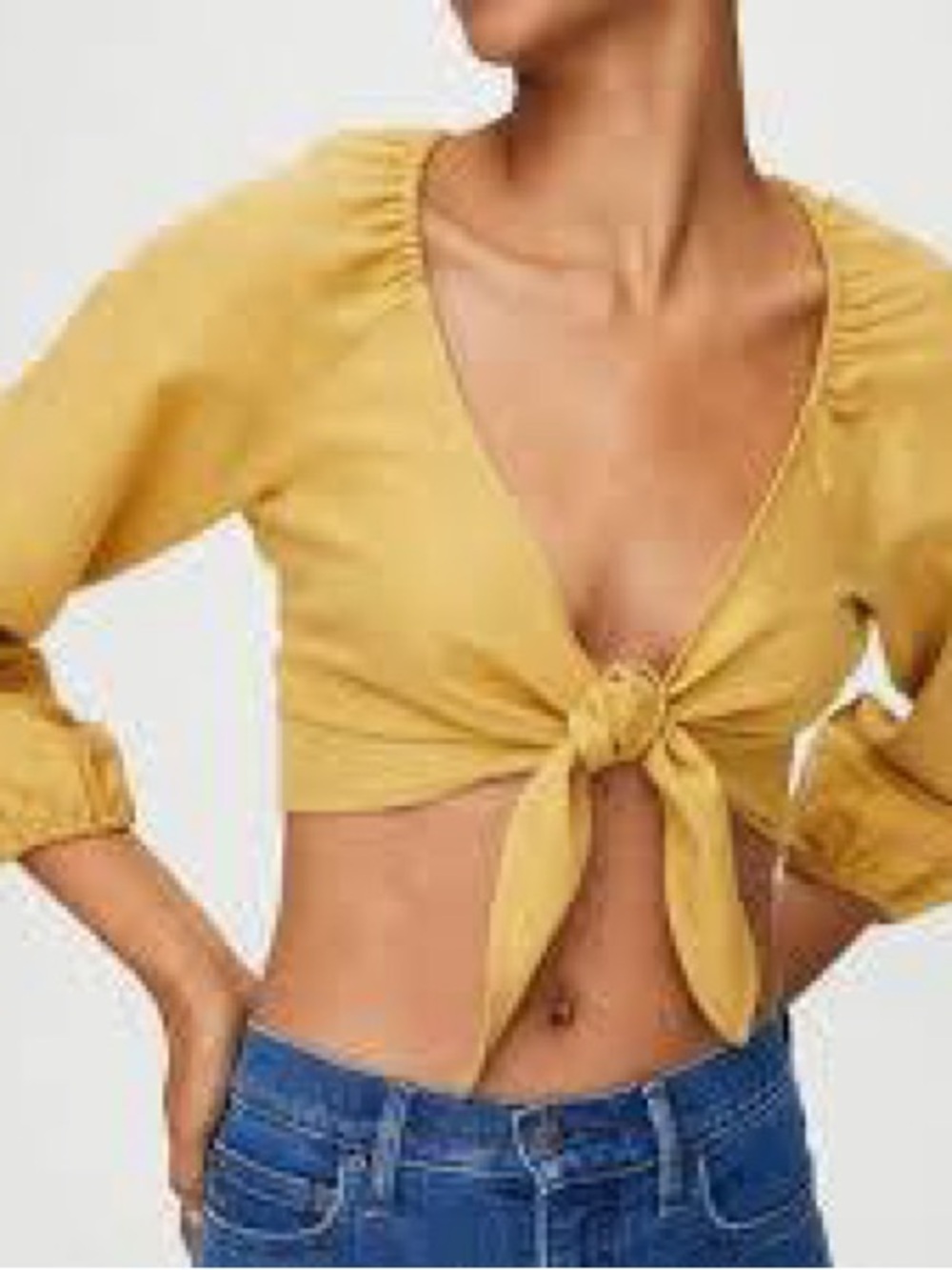 Aritzia Wilfred Venus Top Tied Front Crop Top in Mustard Yellow